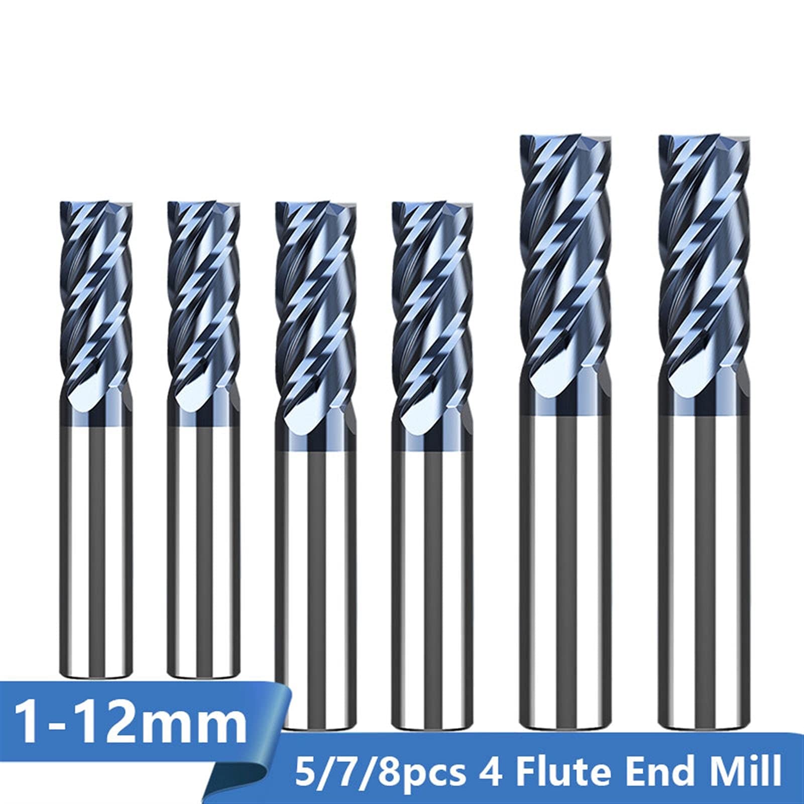 Zestaw bitów routera 4 Fletu Frezarka końcowa Carbide 5/7 / 8 sztuk 1-12mm Frezarki CNC Frezy trzpieniowe JIYAMI'EN EL (Size : 7pcs 1 8mm Set)