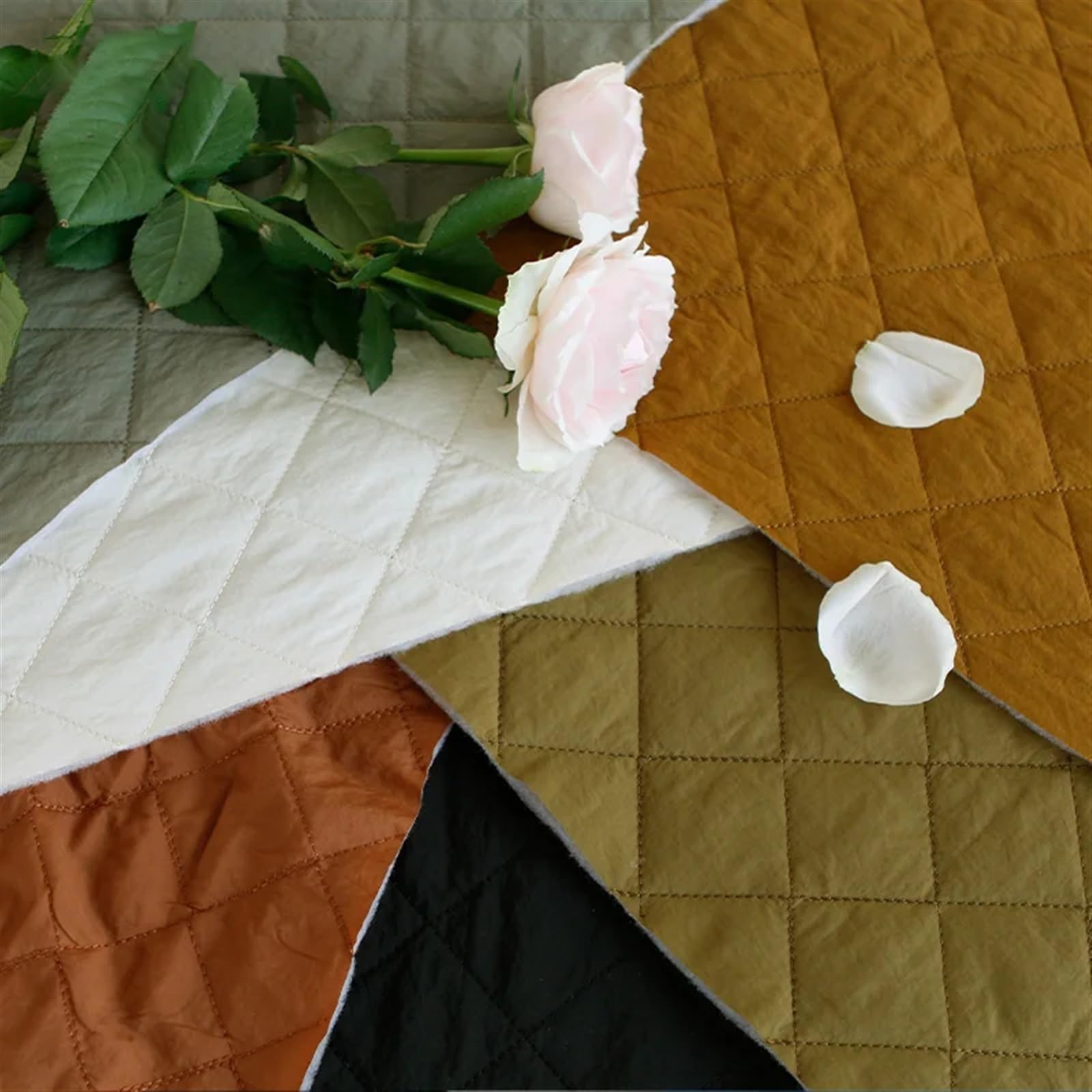 Tessuto cotone Tessuto trapuntato in cotone e lino, fai da te, cucito, patchwork, tre strati, for cappotto imbottito, giacca, casa, abbigliamento per Ricamo(White,100X150CM)