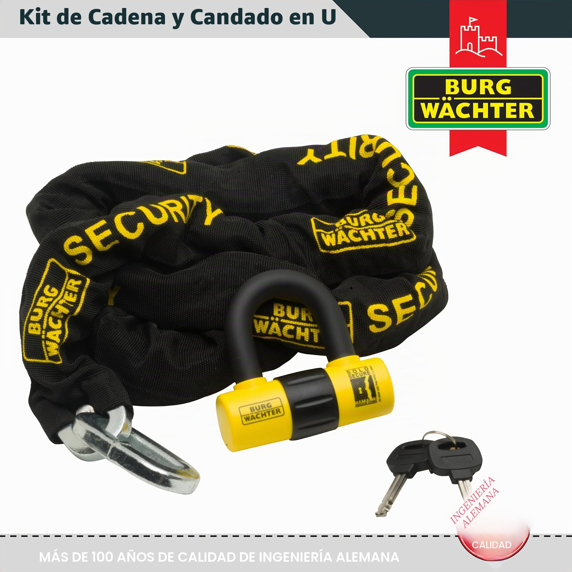 Burg-Wachter - Cadena de seguridad para motocicleta, 2 m, 12 mm, color negro