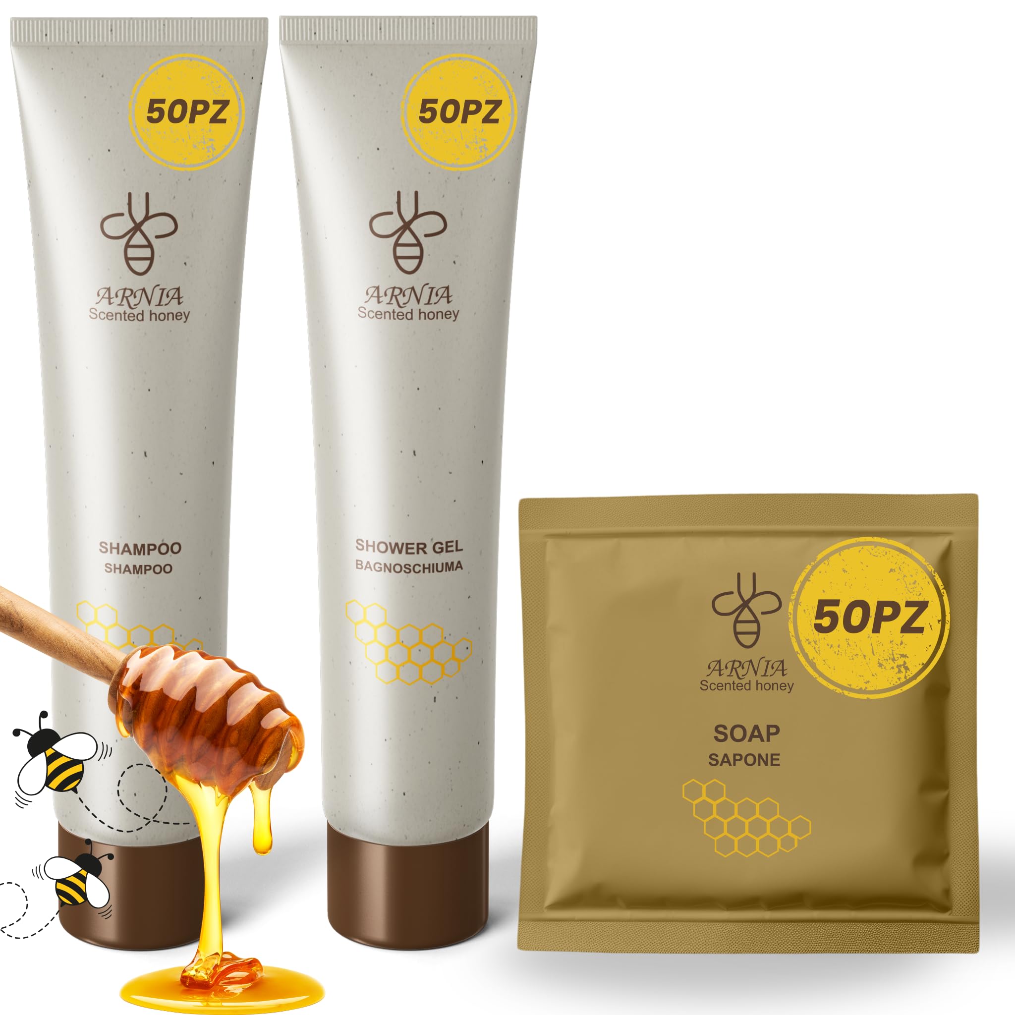 Kit Cortesia B&B Hotel Bagno Monouso 150 Pezzi 50x Bagnoschiuma 40ml 50x Shampoo 40ml 50x Sapone 15g