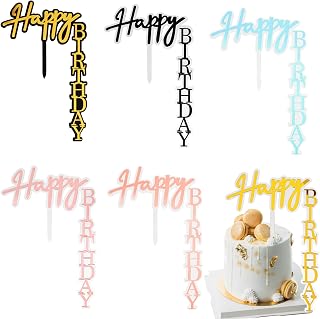 6 Pcs Right-Angled Shape Cake Toppers, Acrylic Happy Birthday Decoration Vertical Cake Pick Decor Party Supplies for Birthday Party Cake Desserts Decoration Supplies