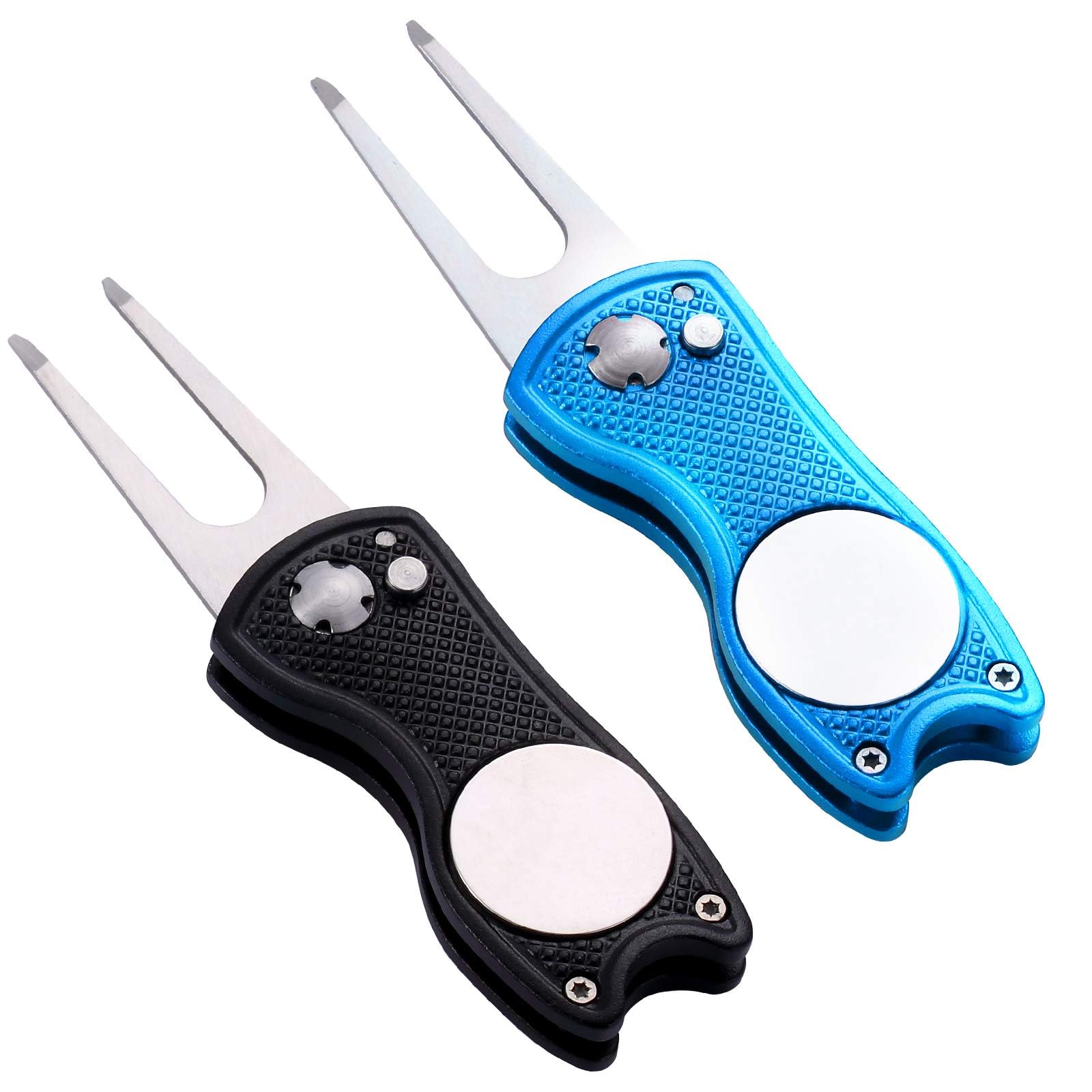 NHGASGFD 2-Pack Golf Divot Repair Tool with Magnetic Ball Marker | Push-Button Pitch Mark Fixer, Lightweight & pitch mark repair tool