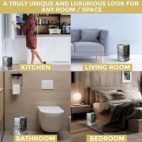 Miniatura 3 de Escenzy Basurero moderno para baño, mosaico de vidrio, 6 litros, pequeño cubo de basura decorativo, 8 x 10 pulgadas, cesta de basura de lujo para