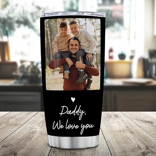 Miniatura 2 de wowcugi Vaso personalizado para papá de 20 onzas, 30 onzas, foto con texto en inglés "Love You Daddy", vasos aislados de acero inoxidable, taza de