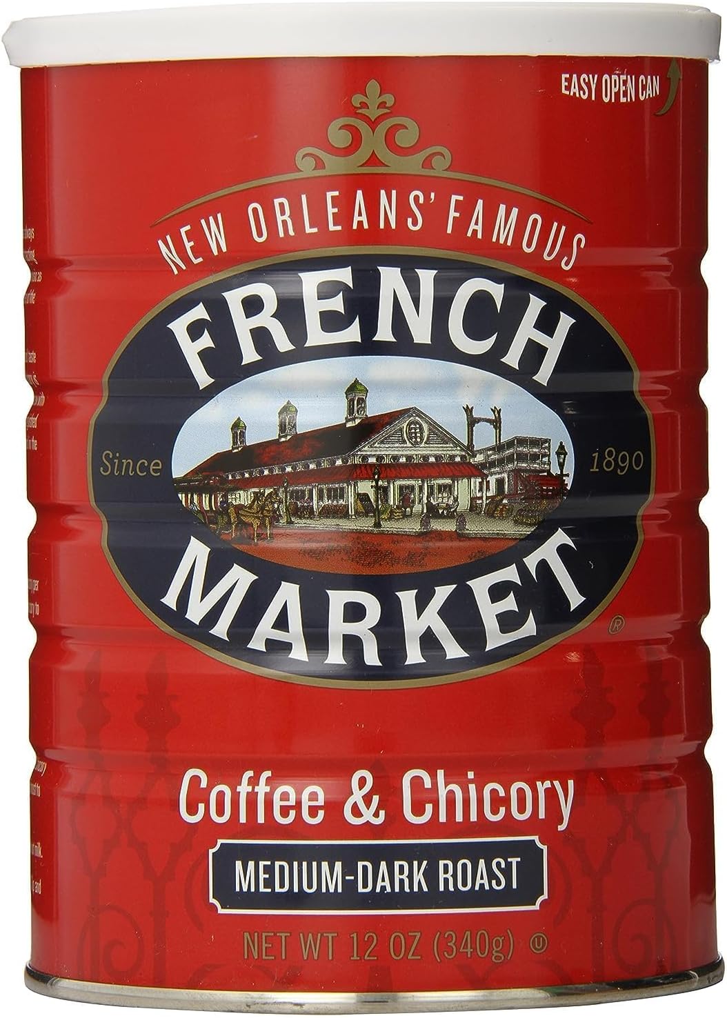 French Market Coffee & Chicory Medium-Dark Roast Ground Coffee, 12oz Can (Pack of 12)
