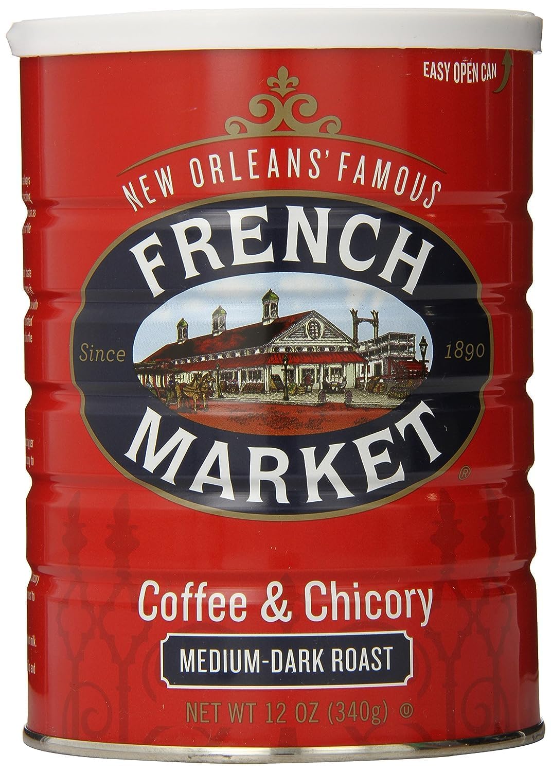 French Market Coffee & Chicory Medium-Dark Roast Ground Coffee, 12oz Can (Pack of 6)