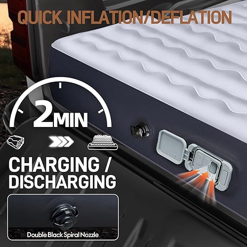 Vista 65 de Umbrauto Colchón de aire para platón de camioneta de tamaño estándar de 6 a 6.5 pies, inflable, para dormir en exteriores, tienda de campaña, Negro