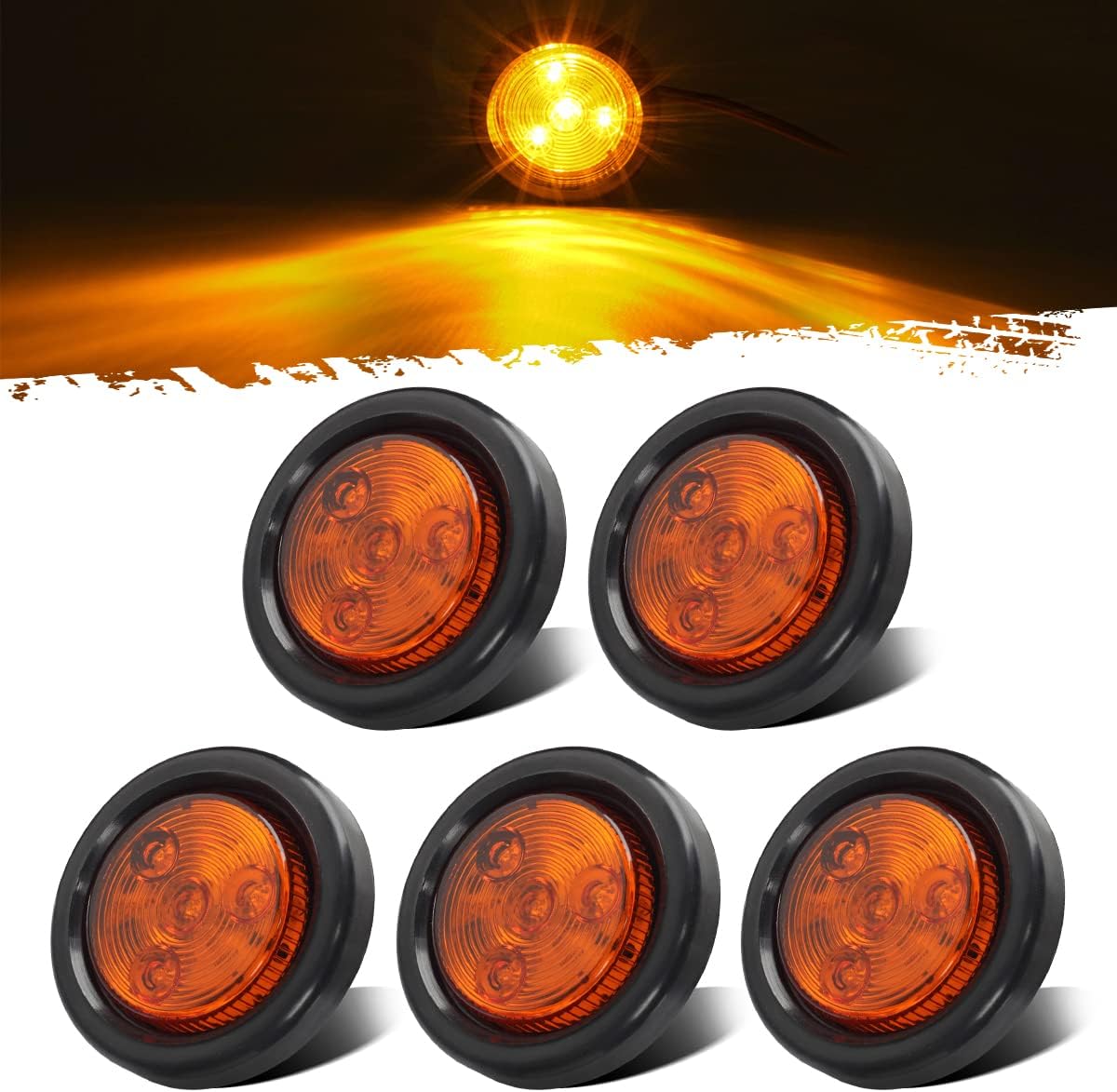 Partsam 5pcs 2 inch Red 4 LED Round Sealed Trailer Clearance Marker Light [DOT Approved] Mount Grommet/Pigtails Hardwired