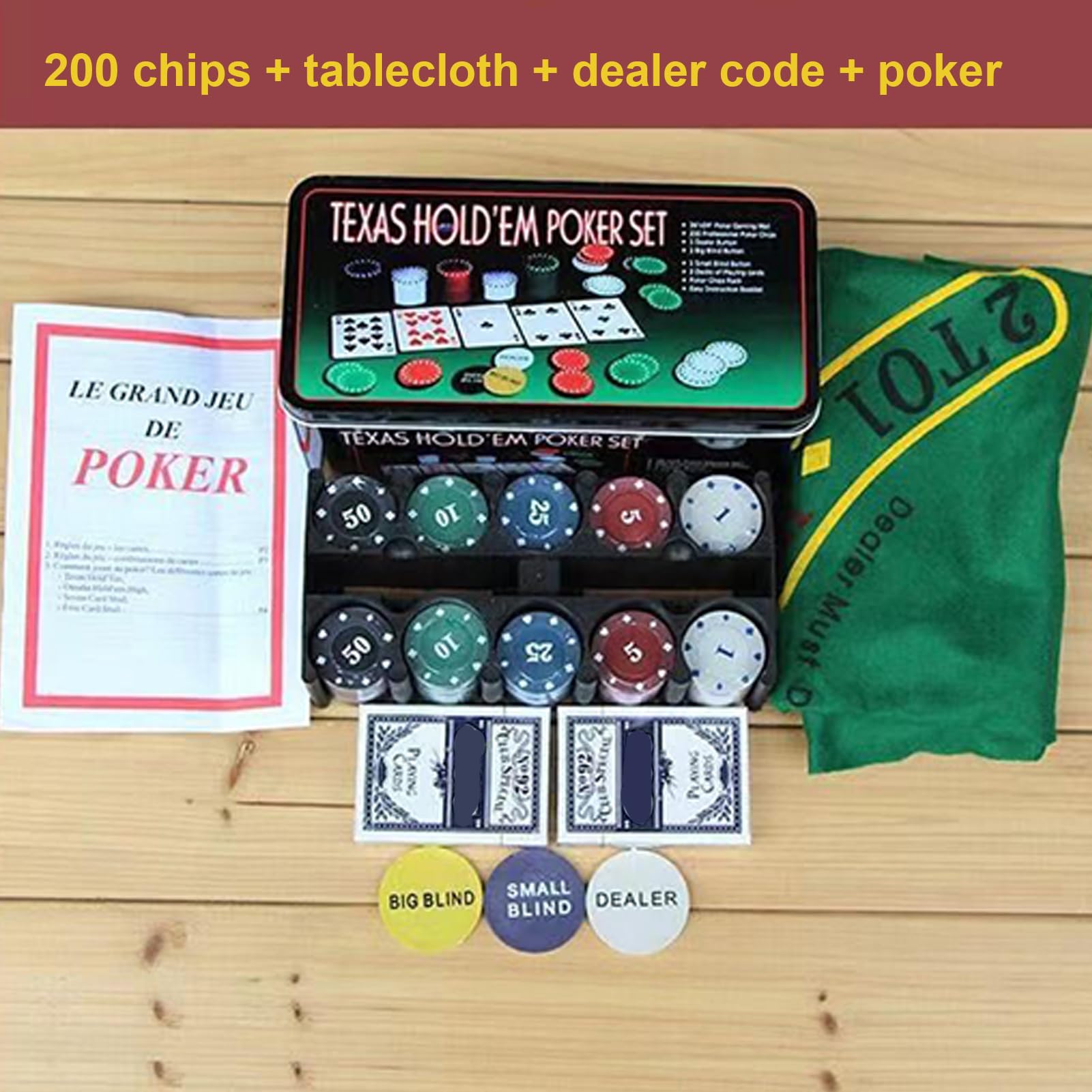 Zestaw 200 Sztuk Żetonów Pokerowych Wielofunkcyjne karty i kości do gry w | 200 Sztuk Kart Pokerowych I Zestaw Do Gry Na Domowe Wieczory Kości Kemping Podróże Dla Dorosłych I