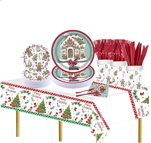 Miniatura 5 de PAMMYAN Platos y servilletas de papel para fiesta de pan de jengibre para vacaciones de Navidad y fiesta de invierno, juego de 25 galletas de