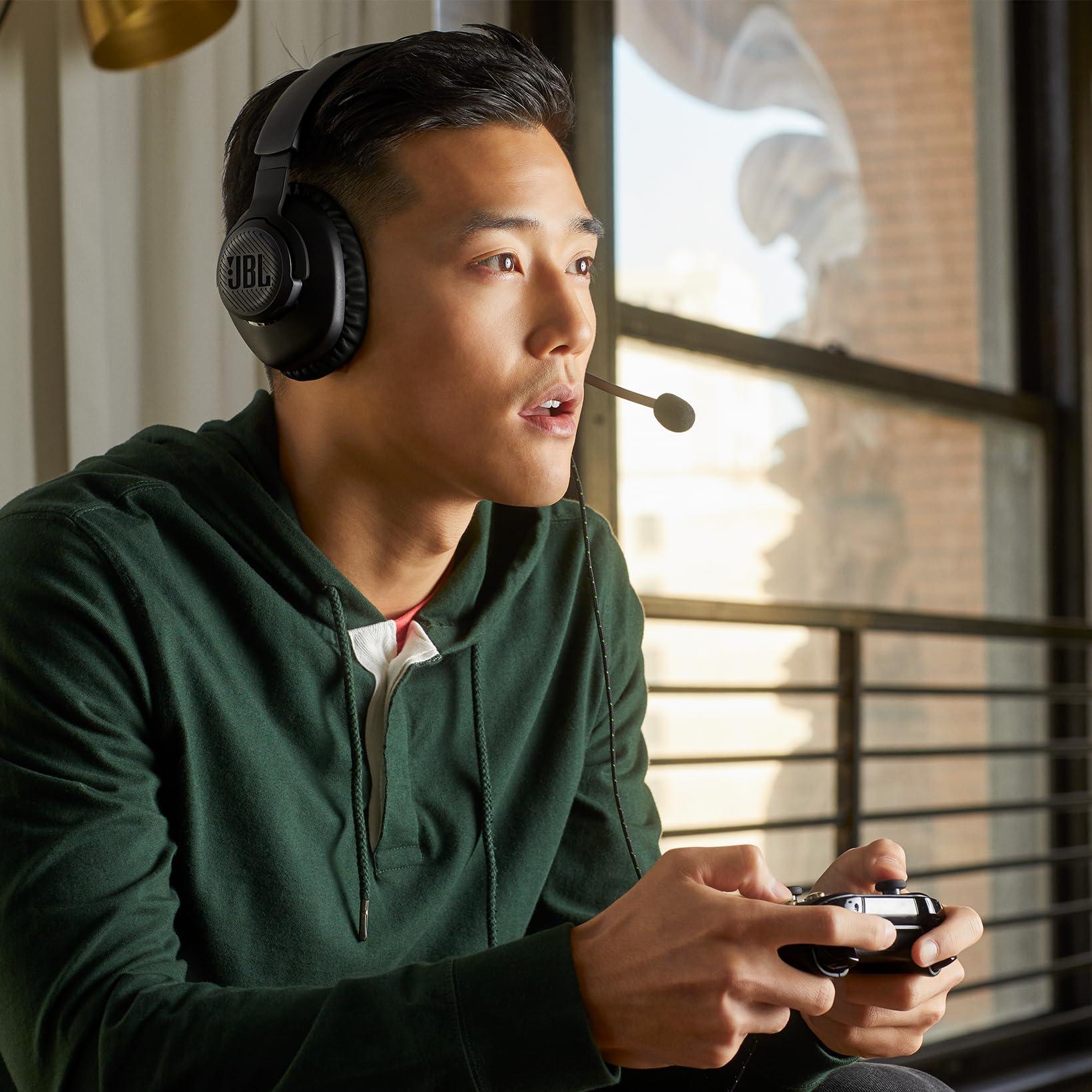 JBL Quantum 100X Cuffie Gaming Over-Ear con Microfono Boom Rimovibile per Xbox, Nero e Verde