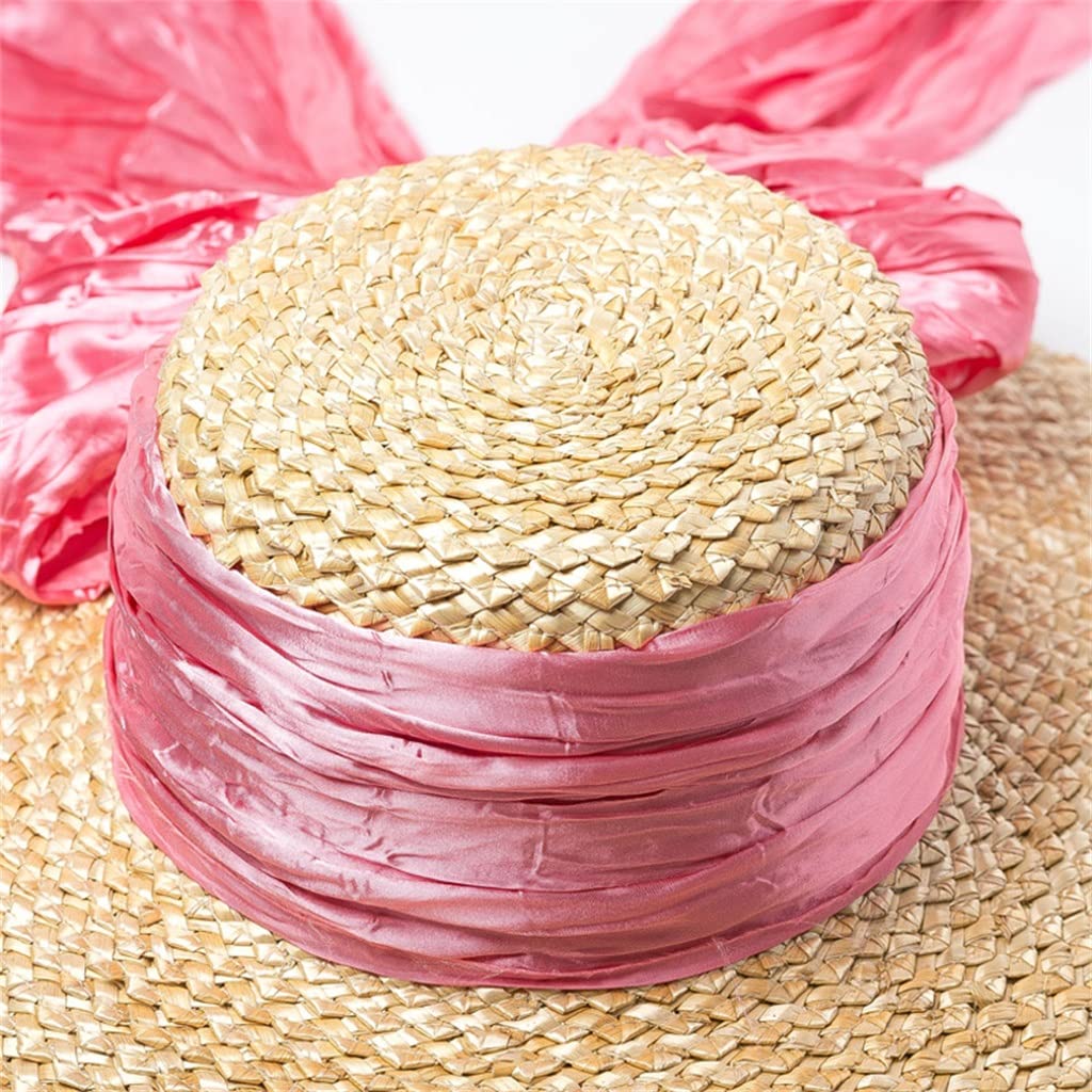Cappello Estivo con Fiocco di Grano Intrecciato a Fiori Naturali, Cappello con Visiera per Protezione Solare da Spiaggia a Tesa Larga