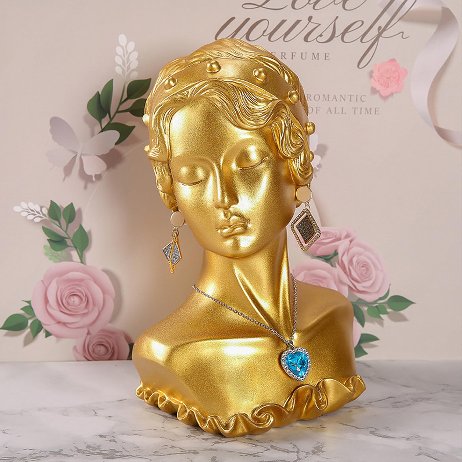 YARNOW Exhibidor de Joyas Resistente y Decorativo en Resina Dorada para Collares y Pendientes Adecuado para Tiendas de Joyería y Tocadores