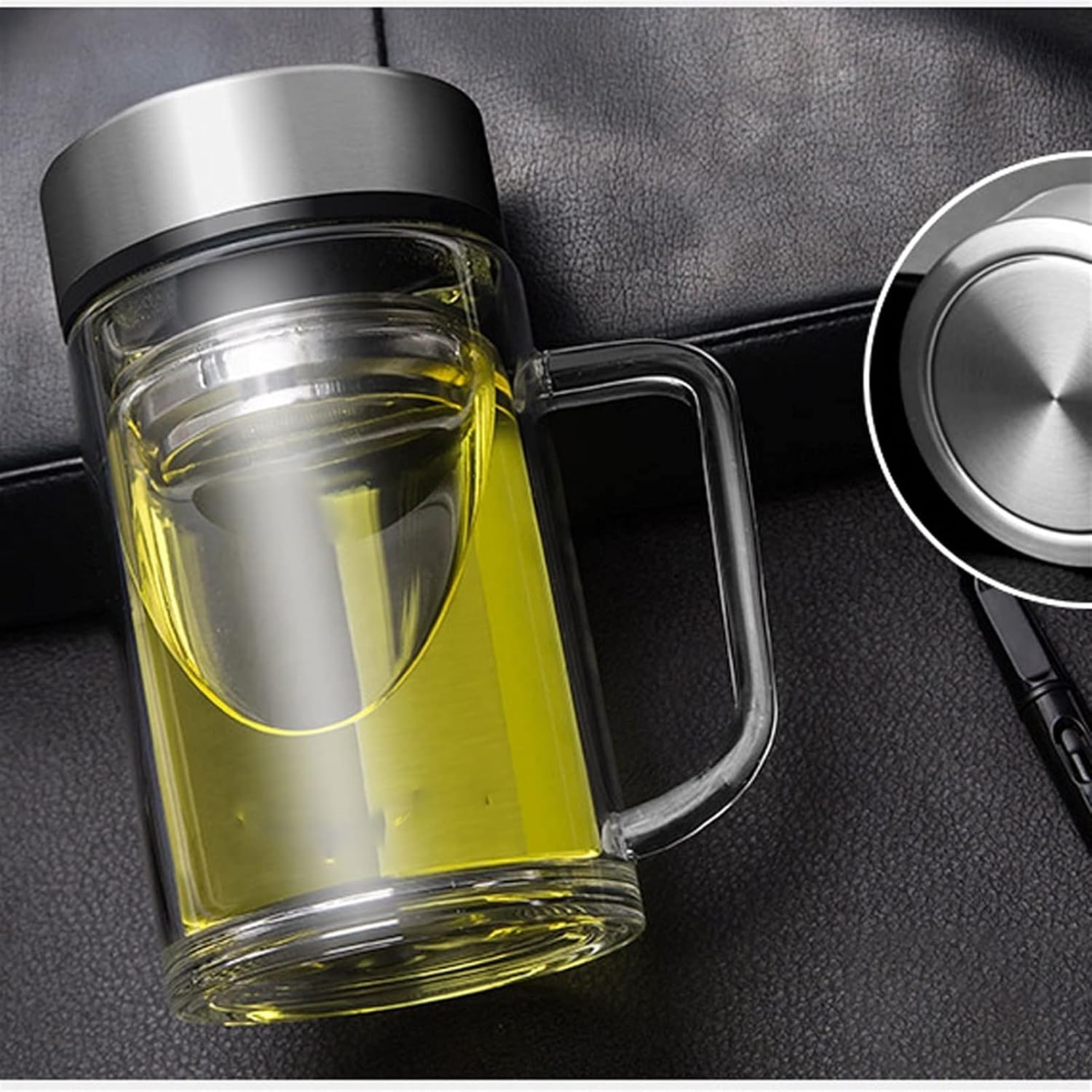 Coffee Cup Double-Layer Glass with A Handle Office Cup,Household Drinking Cup,Large-Capacity Tea Cup with Lid Personal Special Cup Mugs