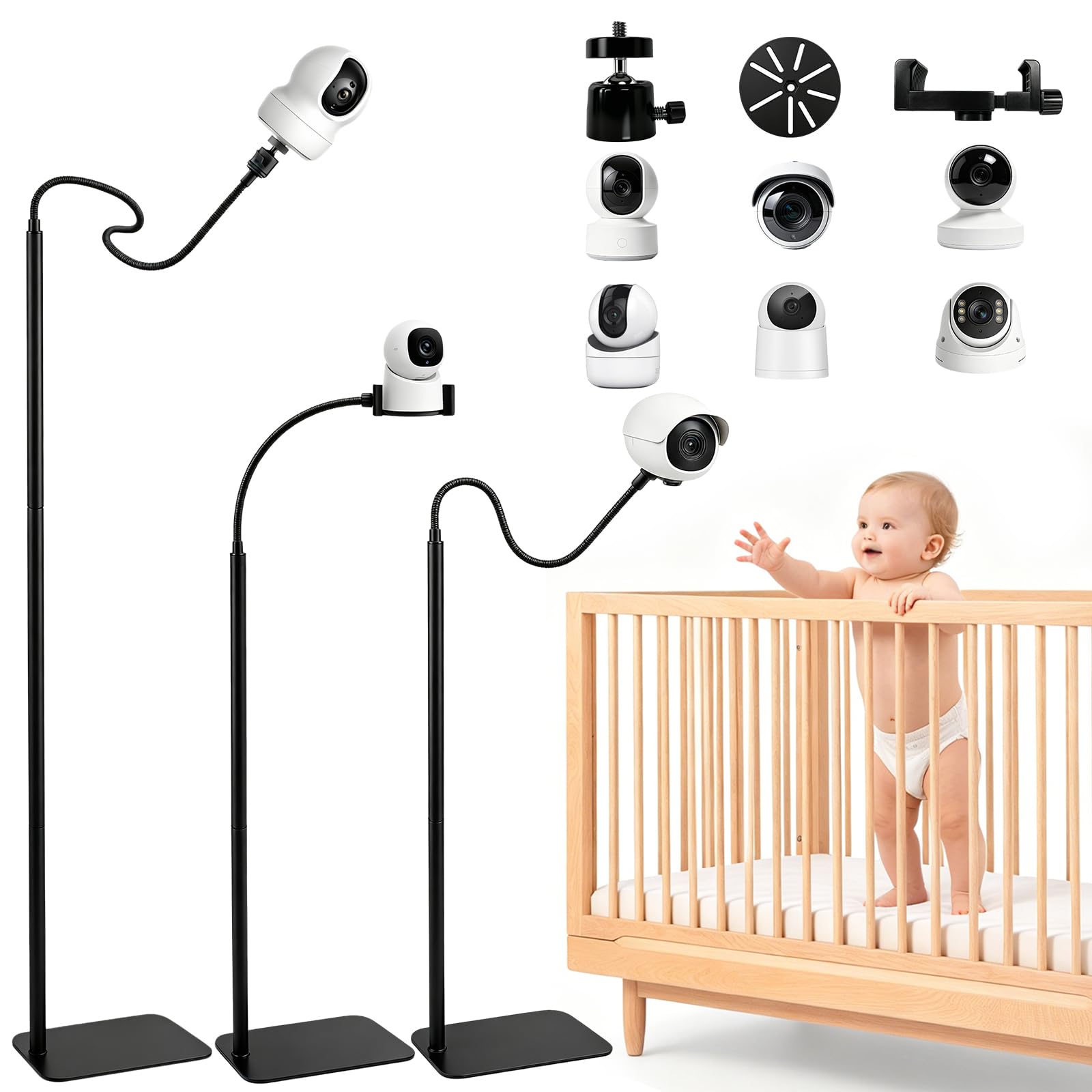 FONCOOD Universal 16"- 68" Baby Monitor Floor Stand Holder,Black