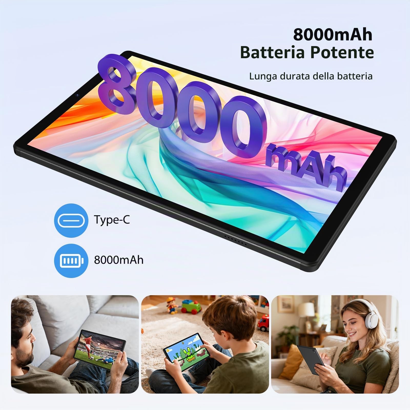 2K Android 15 Tablets, 36GB RAM+512GB ROM (2TB TF), 4G LTE+5G WiFi, Tablet 10,6 Pollici, Octa-Core, 2000 * 1200FHD, 8000mAh, 13MP+8MP, GPS, Tablet in offerta con tastiera ect (Nero)