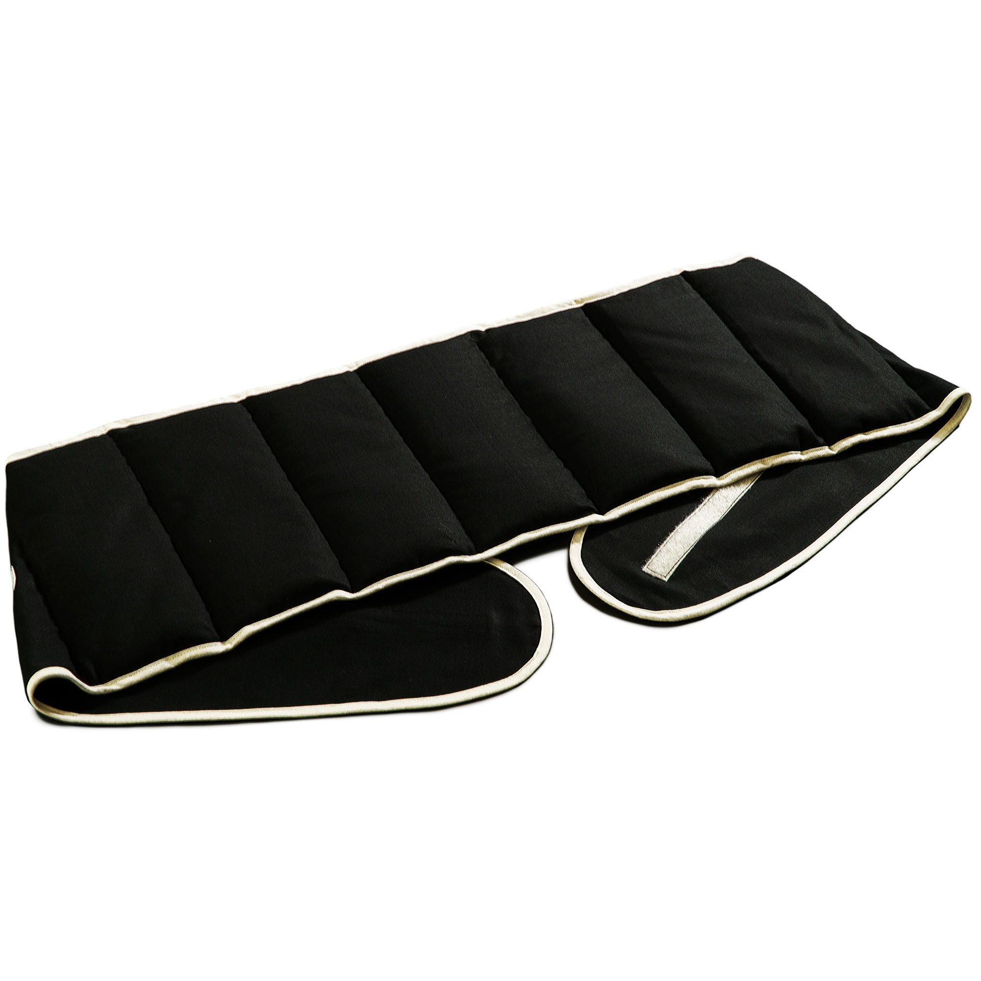Coussin-ceinture aux graines de lin à sept compartiments avec fermeture à bande auto-agrippante - longueur environ 135cm - Coussin thermique XXL - Ceinture-bouillotte, noir