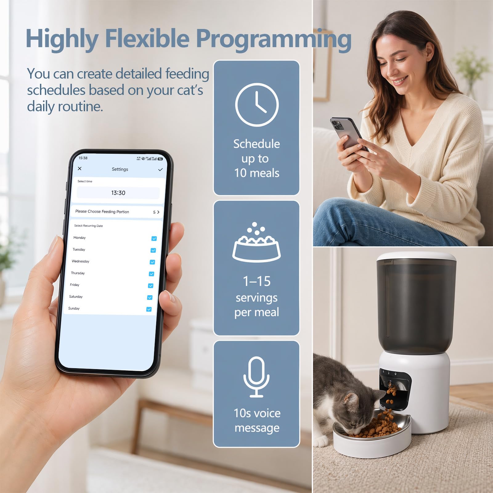 Distributore Automatico Cibo Gatti con Telecamera, 6L Crocchette Dispenser | Wifi 2K Camera con Visione Notturna a Colori, Rilevamento Movimento, App Programmabile 1 a 10 Pasti , Batteria di Riserva