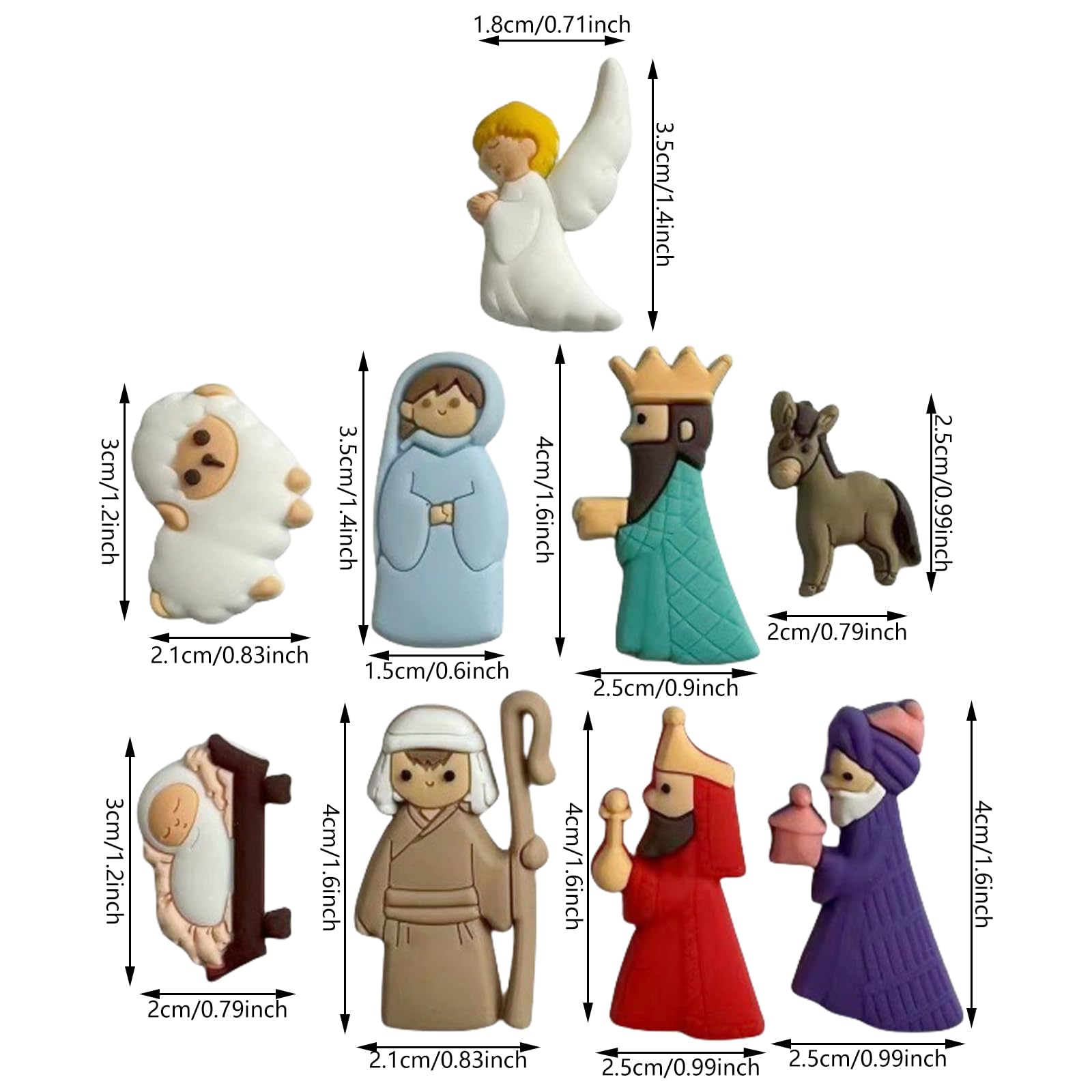 9 sztuk/zestaw łatek do szopki bożonarodzeniowej z miniaturowymi figurkami z PVC, rysowane ozdoby płaskie do świątecznych prac ręcznych, dekoracje, twórcze zawieszki na święta, amulety