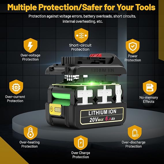Futurebatt 20V Max Battery for DEWALT 20-Volt MAX Tools 6.0Ah Lithium Battery Replacement DCB206 DCB205 DCB204 DCB203 DCB201 DCB200 DCB181 DCB180 DCD DCF DCG DCS Series