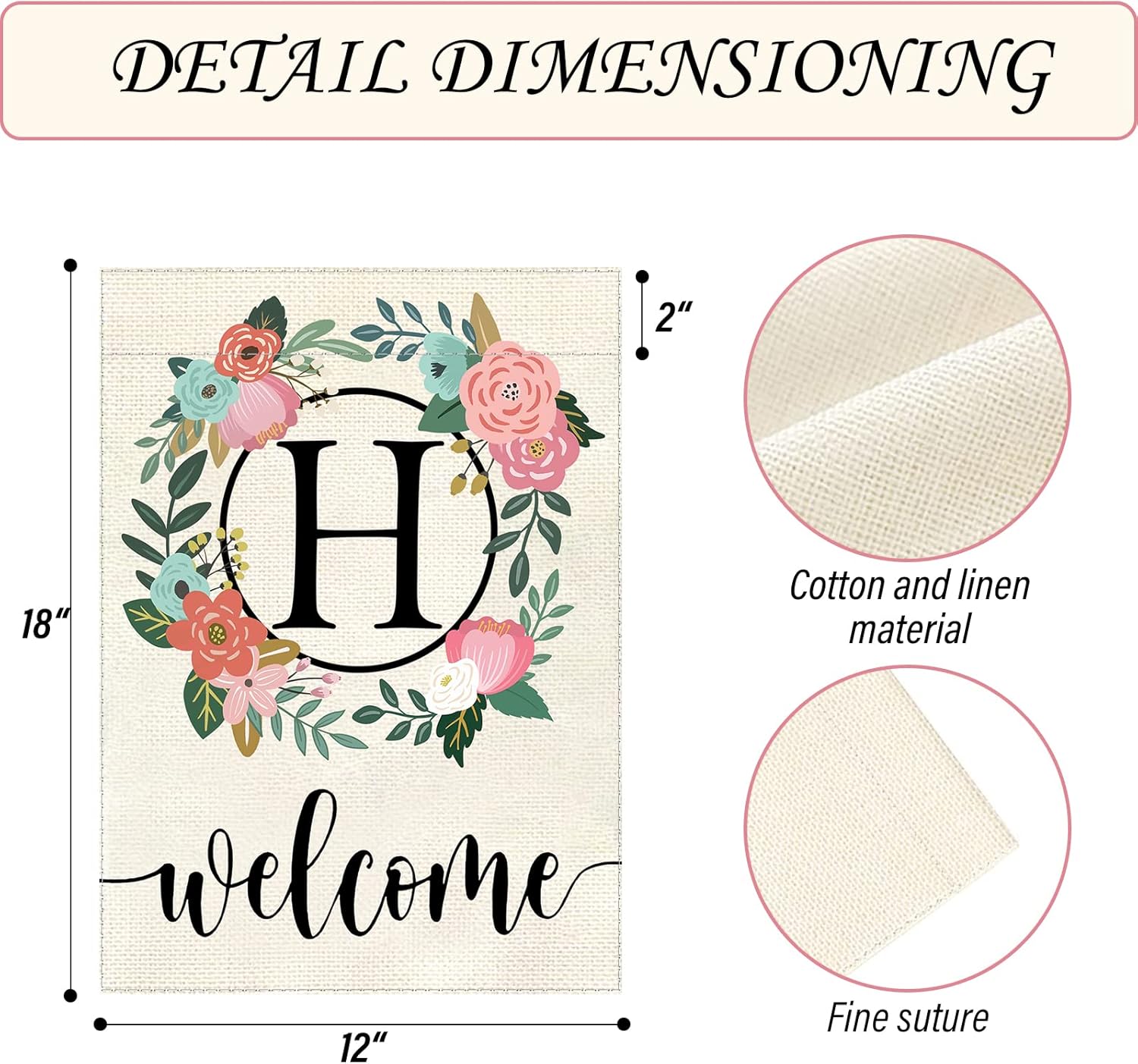 Monogram Letter Garden Flag Floral 12x18 Inch Double Sided for Outside Small Burlap Family Last Name Initial Yard Flag (H) - Image 5