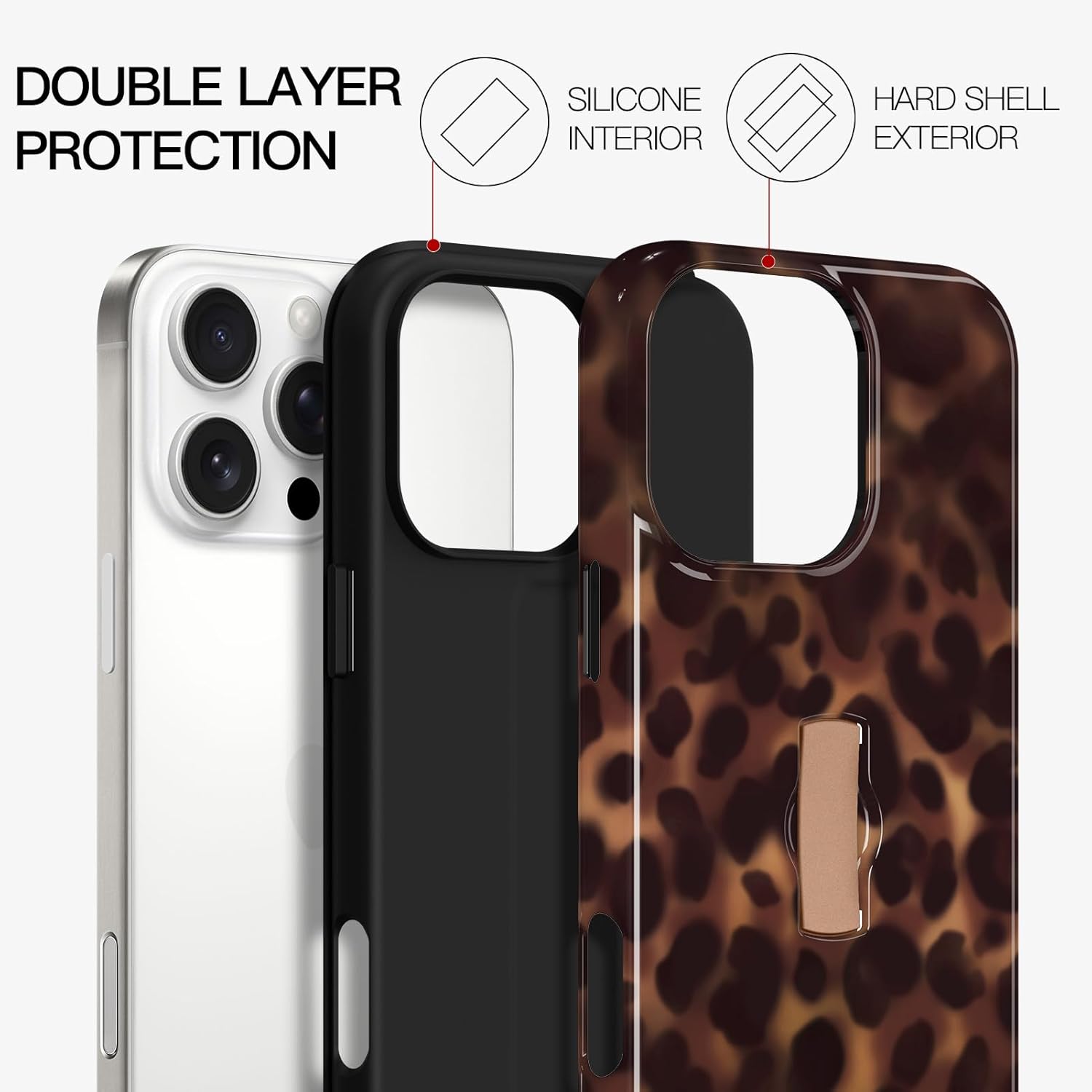 Compatible with iPhone 16 Pro Max Case, Cute Glossy Cheetah Leopard Design, Built in Adjustable Wrist Strap Grip Hand Holder Stand Kickstand Shockproof Hard Protection Cover (Amber Brown)