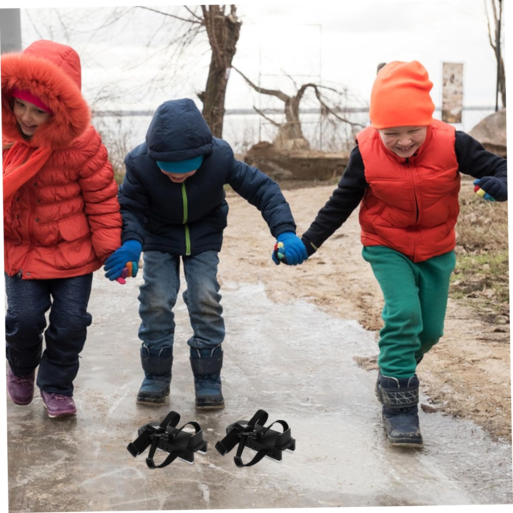 INOOMP Pattini da Ghiaccio Regolabili per Bambini, Struttura in Acciaio Zincato e Plastica, 17-21,5cm, per Ghiaccio e Neve