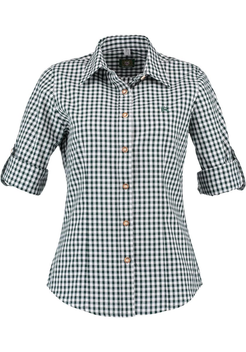 OS Trachten Damen Bluse Langarm Trachtenbluse mit Liegekragen Qorru