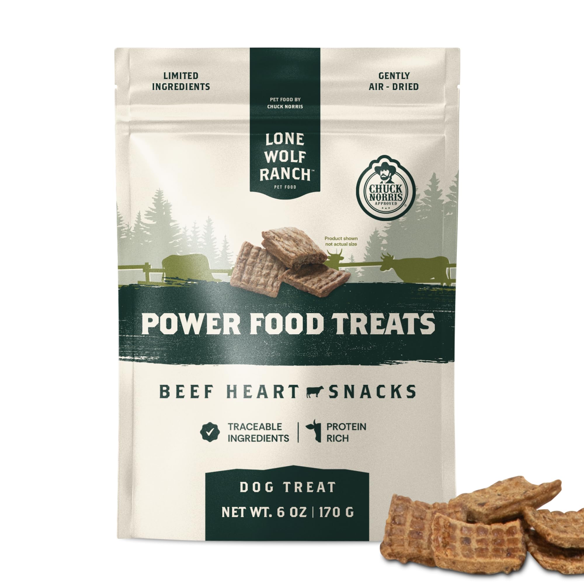 Chuck Norris Power Food Beef Heart Treats, Air-Dried High-Protein Dog Training Treats & Food Topper with Beef Heart and Bovine Plasma, 6oz