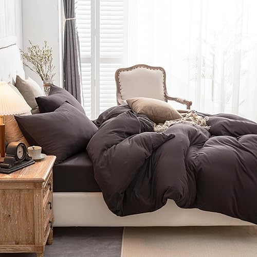 Miniatura 3 de PURE ERA Juego de funda de edredón de punto de jersey, 100% algodón, súper suave y cómodo, juego de ropa de cama de 3 piezas con cierre de