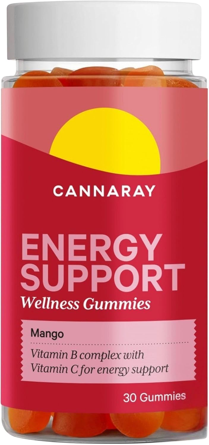 Cannaray Energy Support Gummies – 30 Count | Mango Flavour | with Vitamin B5, B6, B12 & Vitamin C for Energy | Vitamin D3 for Immune Support