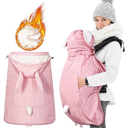 Orzbow Baby Winter Carrier Cover With Detachable Hood, Waterproof & Windproof, With Big Pockets, Universal For Baby Carriers And Baby Waist Stool|With Storage Bag(Pink),1 Count