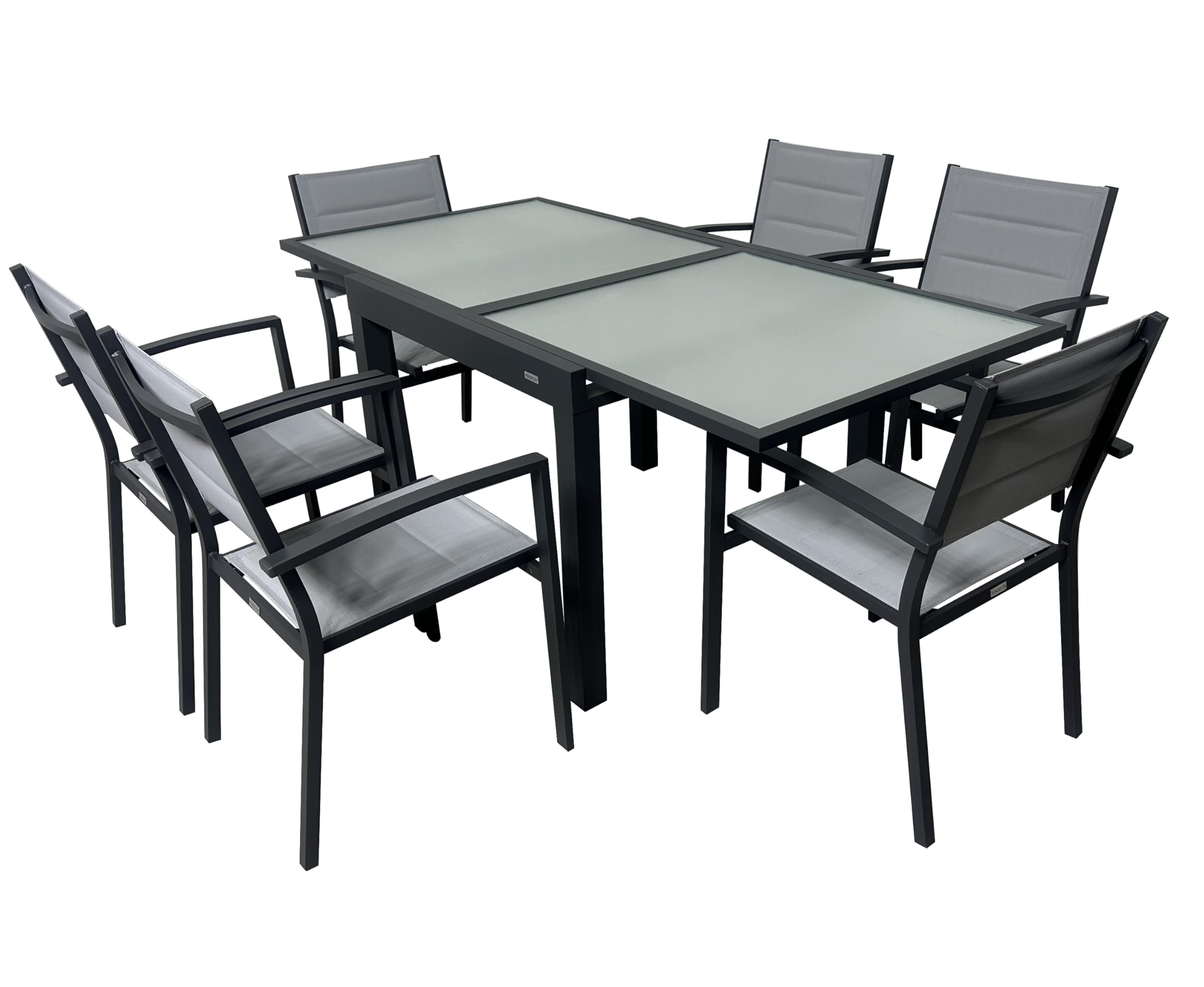 Conjunto de terraza de mesa extensible y 6 sillas de aluminio para jardín MOMMA HOME gris