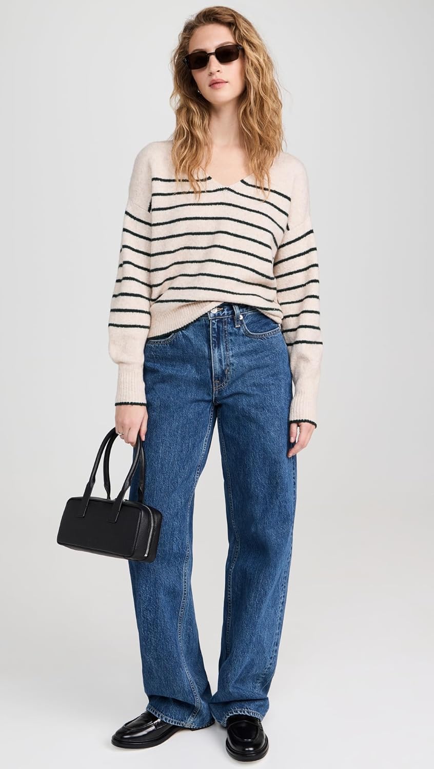 Madewell Women's Stripe Vneck Cozy Cotton Wedged Pullover - Image 5