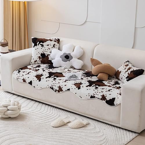 vctops Funda de sofá de piel sintética con estampado de vaca, antideslizante, alfombra de felpa lanuda súper suave, mullida, esponjosa, protector de