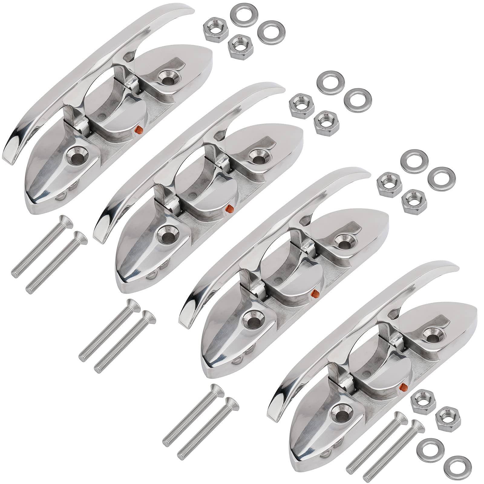 NovelBee 4pcs Boat Cleats 6 Inch,Stainless Folding Dock Cleat with Screws