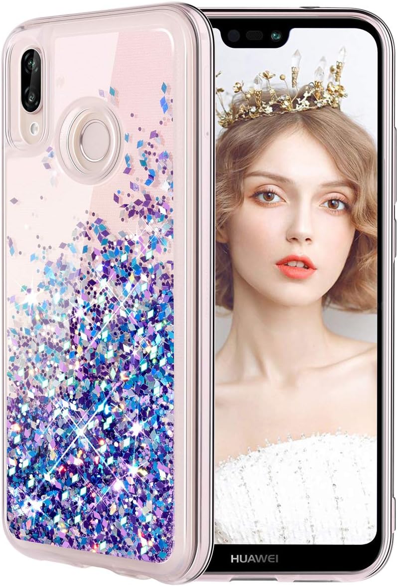 wlooo Phone Case for Huawei P20 Lite, p20 lite case, huawei p20 lite cover, p20 lite phone case, Glitter Liquid Quicksand Slim Girls Flowing Soft TPU Bumper Silicone Cover Blue Purple