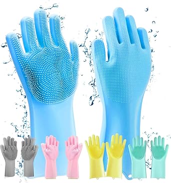 MAKE A WISH Silicone Cleaning Hand Gloves for Car Bathroom Kitchen Dishwashing and Pet Grooming Cleaning Gloves
