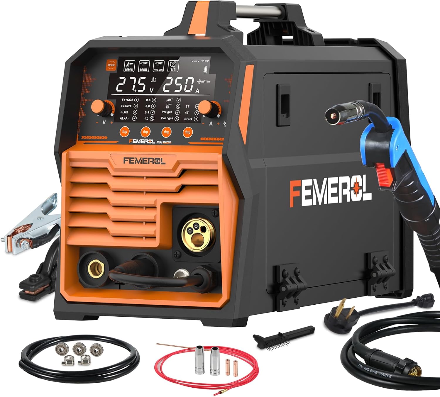 250A MIG Welder,6 in 1 Gas MIG/Gasless Flux Core/Stick/Lift TIG/Spot ...