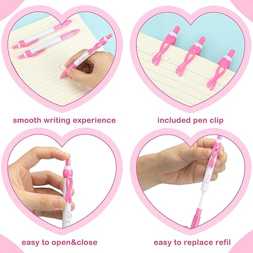 Miniatura 5 de Yeaqee 100 bolígrafos de concientización sobre el cáncer de mama, color rosa, de 0.028 in, tinta negra, con agarre de goma, artículos de