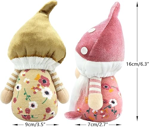 Miniatura 2 de Juego de 2 gnomos de primavera de hongos de felpa, decoraciones de Pascua, regalo hecho a mano, figuras de elfo enano para el hogar, cocina, granja,