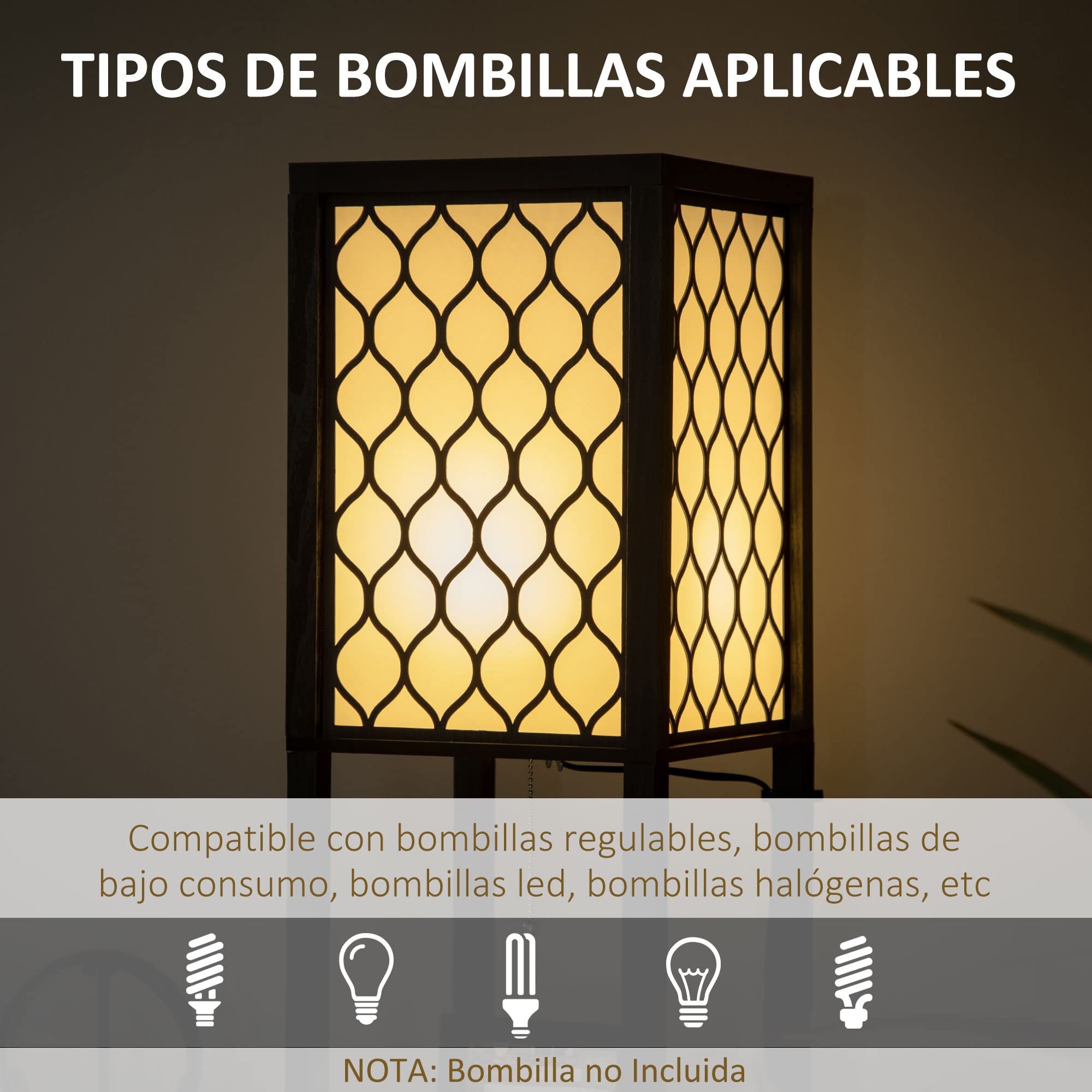 HOMCOM Lámpara de Pie Moderna con Estantes, Lámpara de Pie para Salón Casquillo E27, 40 W, con Pantallas de Tela de Malla e Interruptor de Cadena, para Dormitorio, Oficina y Sala de Estar, Negro