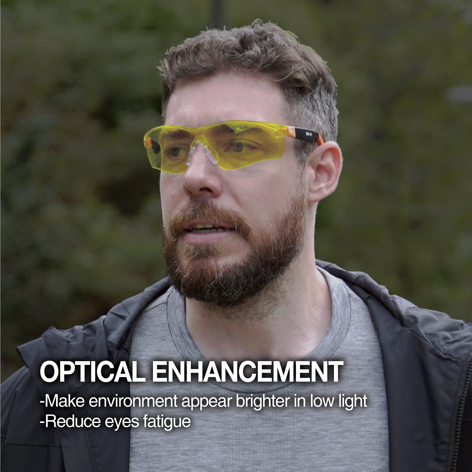 DEX FIT Safety Glasses SG210, Yellow Lens, Blue Light Blocking & Night Vision Enhancement, Anti-Fog Z87.1 Eye Protection - Image 3