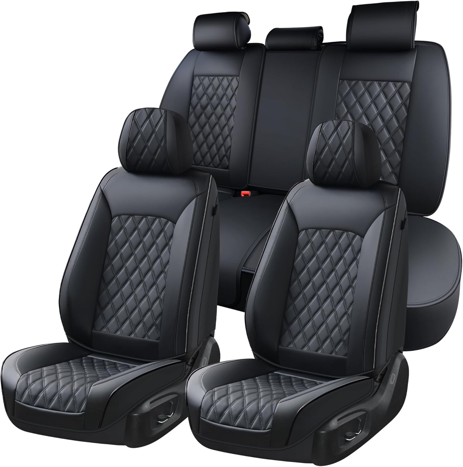 Huidasource Car Seat Cover, Nappa Leather Seat Covers, Velcro Adjustable, Compatible with Airbags, Armrests, Child Seat, Seat Belts, Universal Fit for Most Cars, Vans, Trucks, SUVs (Full Set/Black)