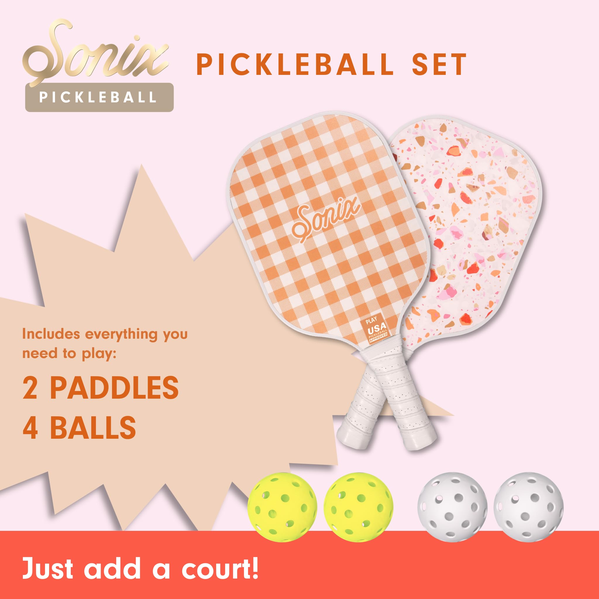 Sonix Pickleball-Paddel mit 2 Schlägern, 4 Bällen und Tasche mit Fiberglas-Oberfläche, USAPA-genehmigt