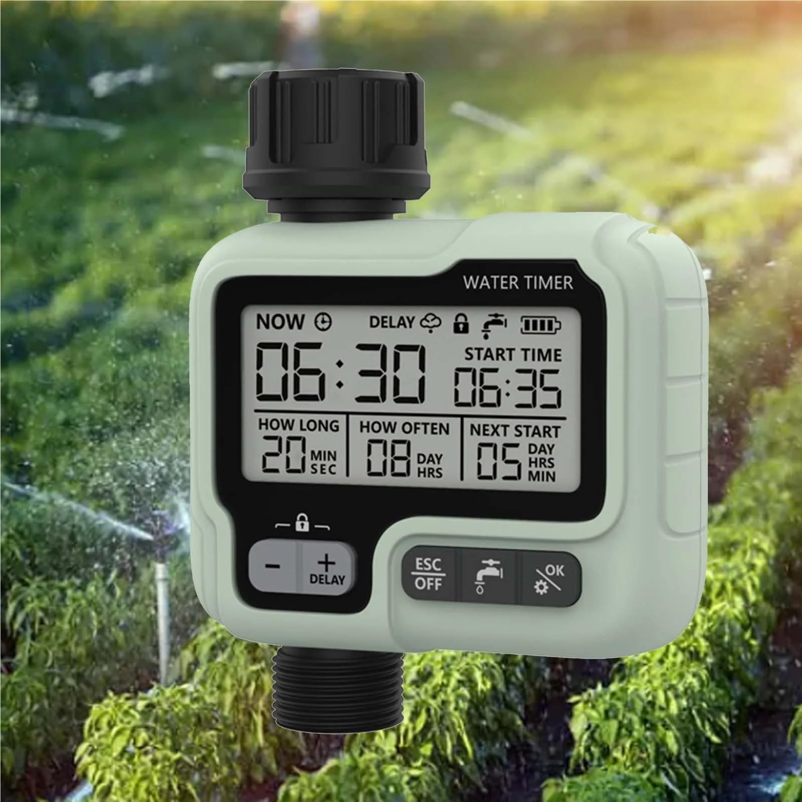 Irrigatore da giardino compatto, timer for irrigazione, rubinetto for tubo flessibile, for irrigazione da giardino all'aperto, prato domestico, irrigazione