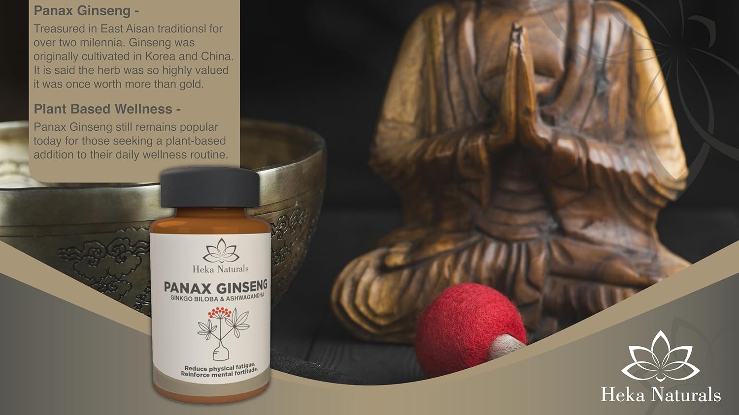 Heka Naturals Panax Ginseng Complex | 90 Capsules with Korean Ginseng, Ginkgo Biloba, Ashwagandha, Beetroot & Green Tea, Botanical Blend with Herbal Ingredients for Balanced | Food Supplement