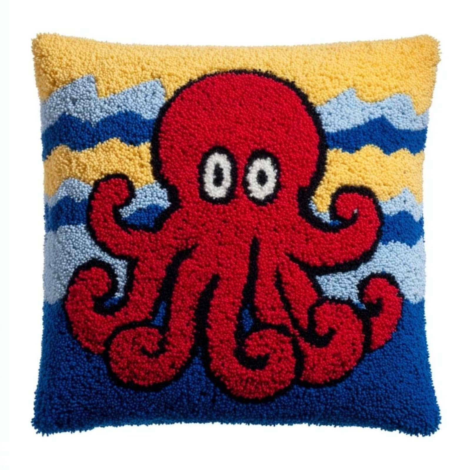 AxiangziK Latch Hook Kit for Adults 43x43cm,Cartoon Octopus DIY Pillow & Rug Craft Kit for Beginners,Handmade Yarn Art,Relaxing Home Sofa Decor Gift,17x17in