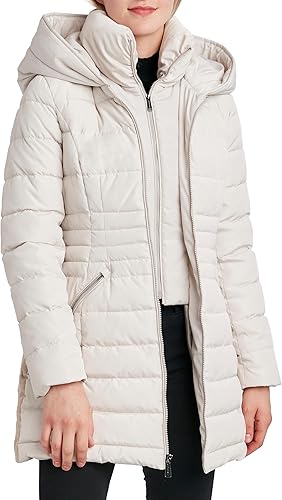 Miniatura 2 de Laundry by Shelli Segal Women's Windbreaker Puffer Coat Mid-length Fit & Flare Jacket, Side Velvet Tape