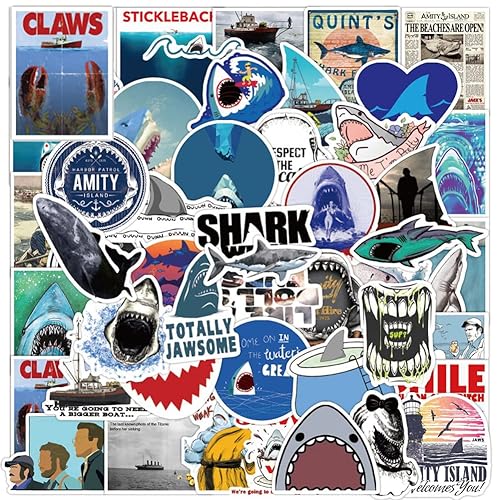 Shark Stickers | 50 Pcs Great White Shark Waterproof Vinyl